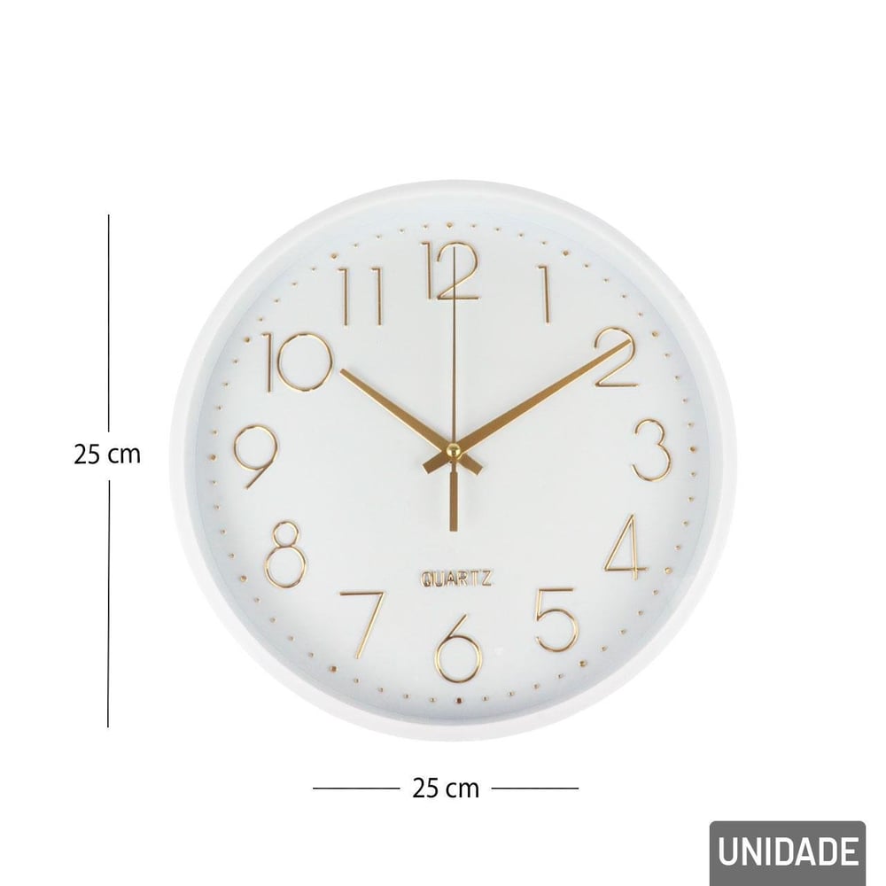 Relógio Analógico de Parede 25cm Redondo Branco