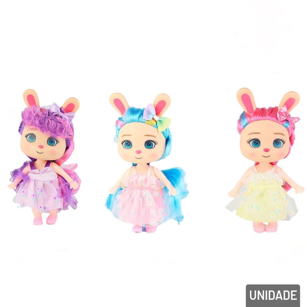 Boneca Coelho com Orelhas e Vestidos Sortidas