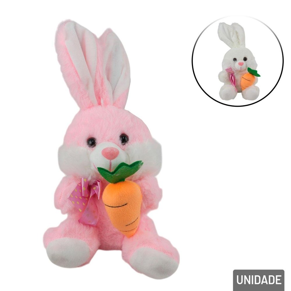 Coelho de Pelúcia Páscoa 27cm Sentado com Cenoura