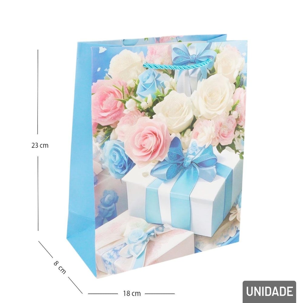 Sacola de Papel 23x18cm Flores Glitter Sortidas