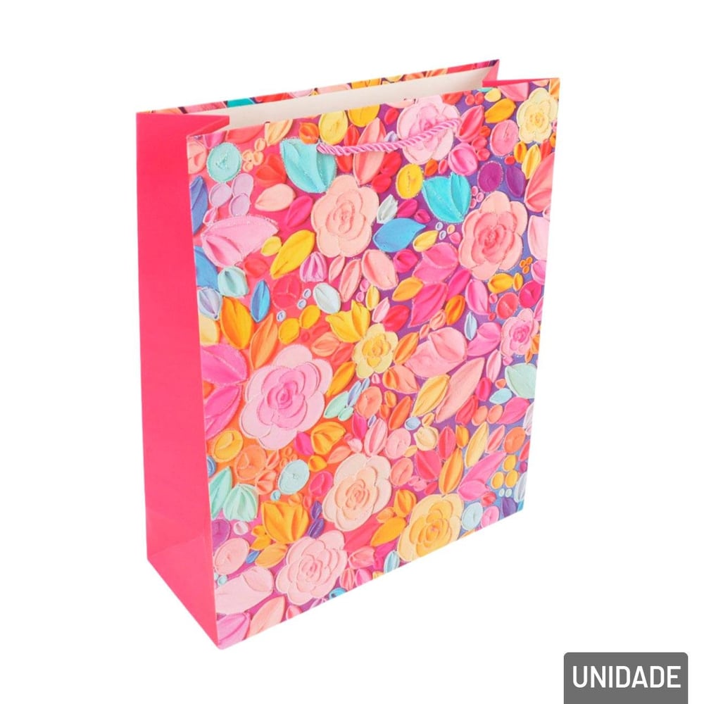 Sacola de Papel 32x26cm Flores Glitter Sortidas