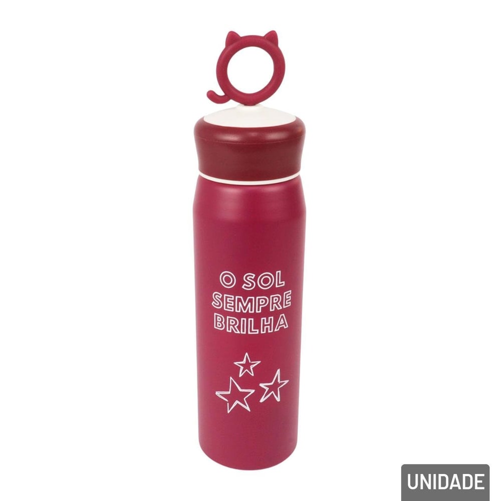 Garrafa de Alumínio 500ml Frases e Alça de Gatinho