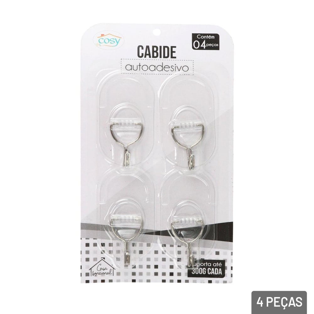 Gancho de Plástico 4 Pçs 7cm Adesivo Transparente