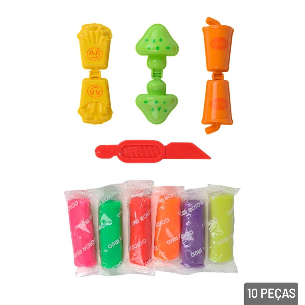 Massinha de Modelar 10 Peças Moldes Alimentos