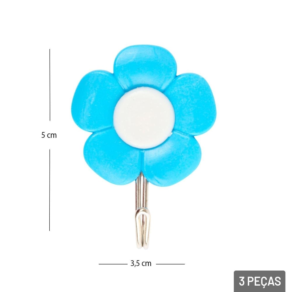 Gancho de Plástico 3 Pçs 5cm Adesivo Flores Color
