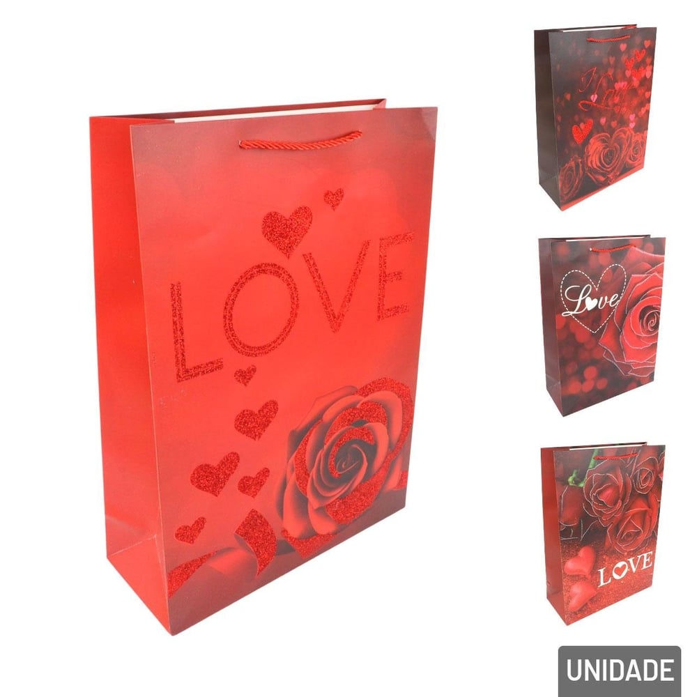 Sacola de Papel 41,5x30cm Rosa Frase Love Sortido