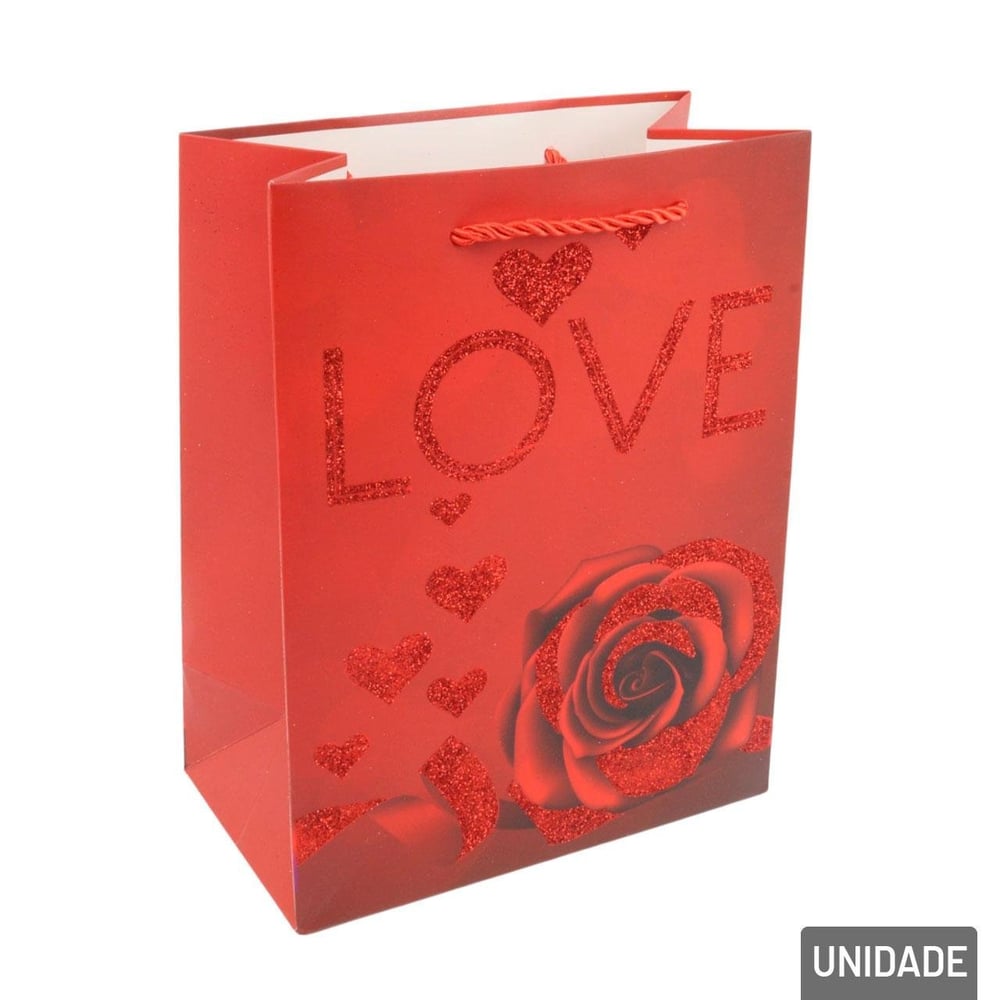 Sacola de Papel 23x18cm com Glitter Love Sortidos
