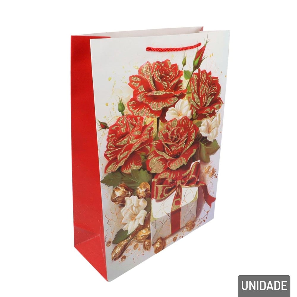 Sacola de Papel 41x30cm Flores Glitter Sortidas
