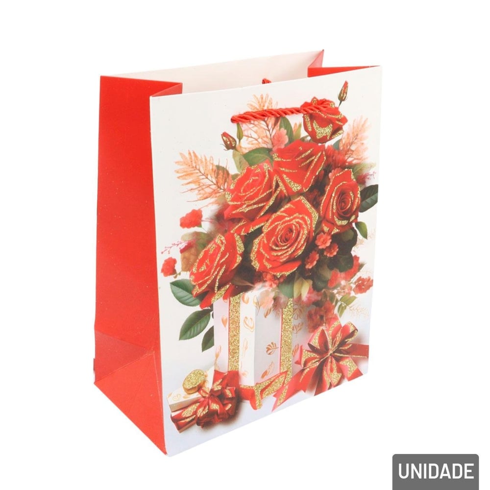 Sacola de Papel 23x18cm Rosas Glitter Sortidas