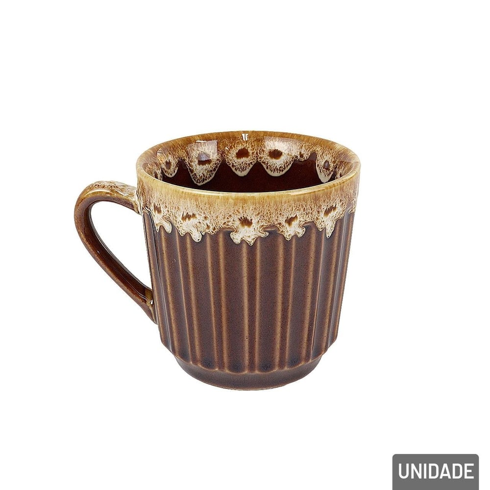 Caneca de Porcelana 150ml Marrom Borda Decorada