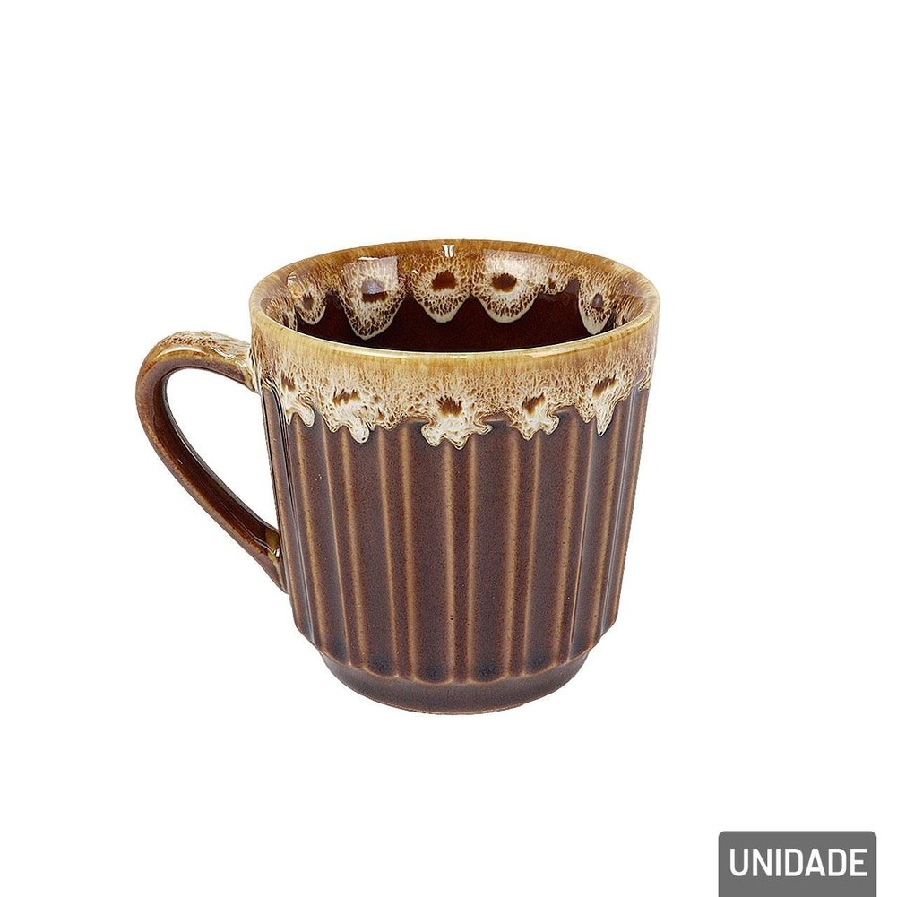 Caneca de Porcelana 150ml Marrom Borda Decorada