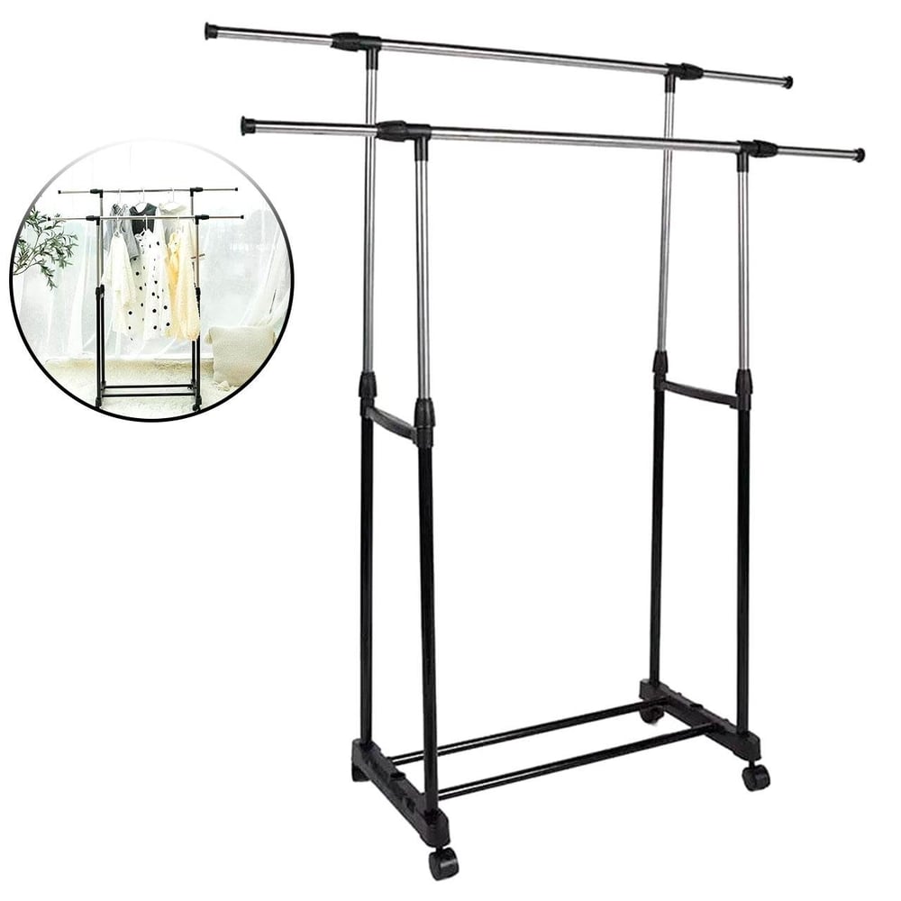 Cabideiro Tipo Arara Inox 160cm Duplo com Rodas
