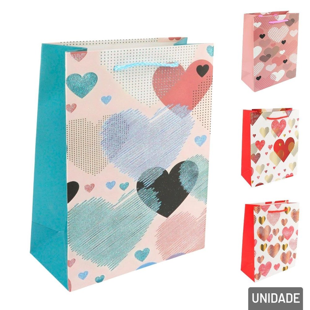 Sacola de Papel 23x18cm Flores Glitter Sortidas