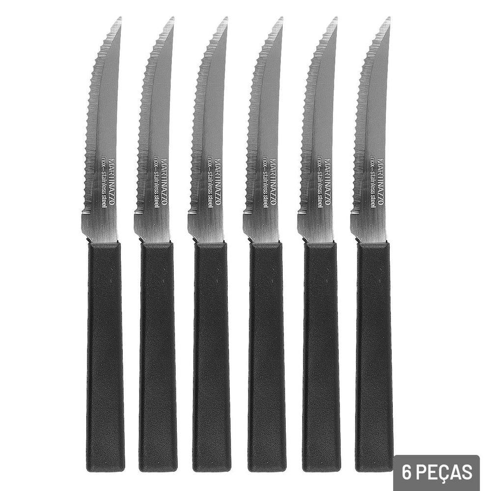 Faca de Mesa Inox 6 Peças OPA Cabo Plástico Preto