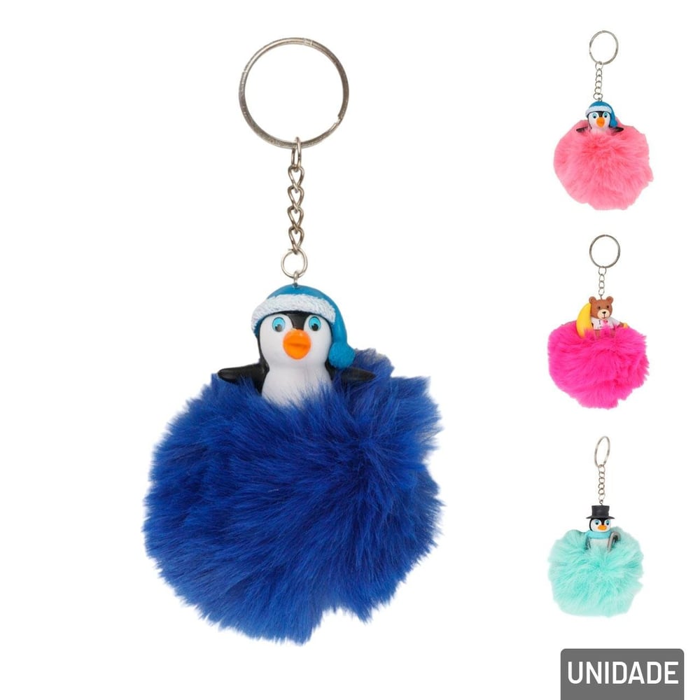 Chaveiro de Pelúcia 10cm Animais e Pompom Sortidos