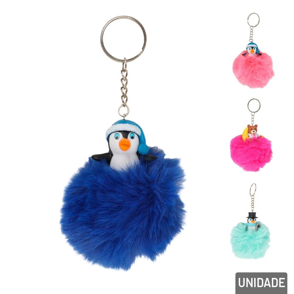Chaveiro de Pelúcia 10cm Animais e Pompom Sortidos