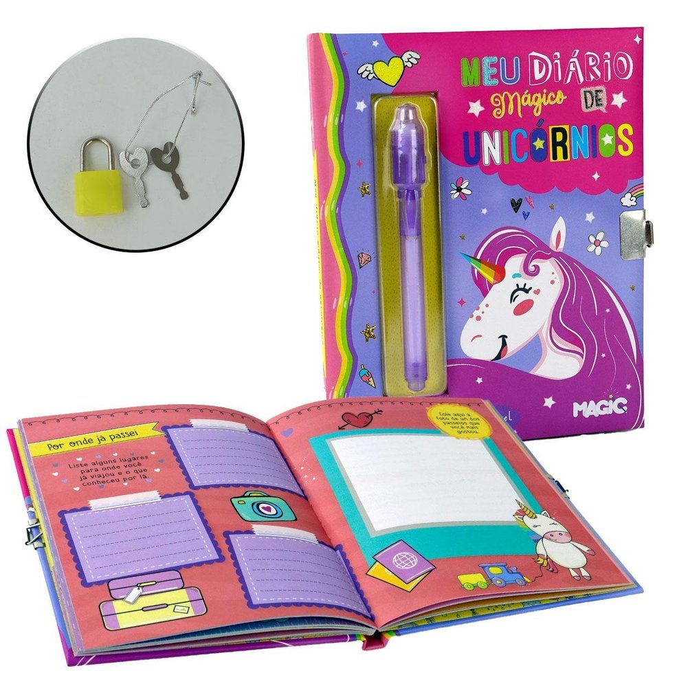 Diário Secreto 96 FL com Caneta Mágica G Unicórnio