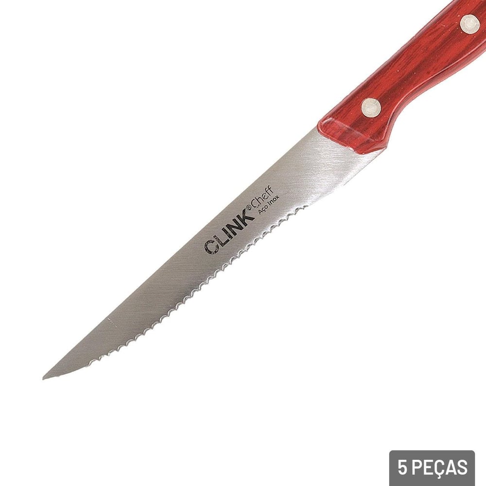 Faca de Cozinha Inox 5 Peças Cabo de Plástico