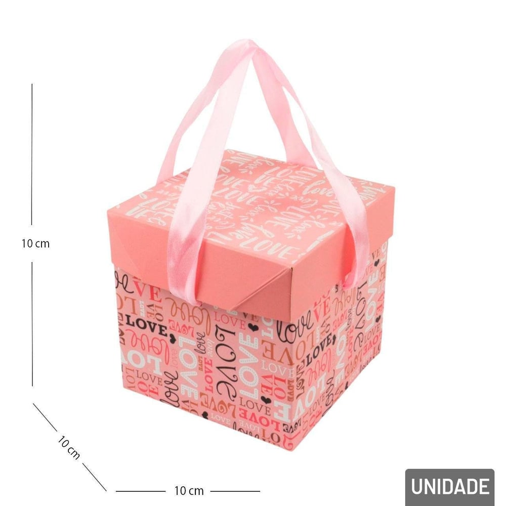 Caixa de Presente de Papel 10cm Love Rosa com Laço