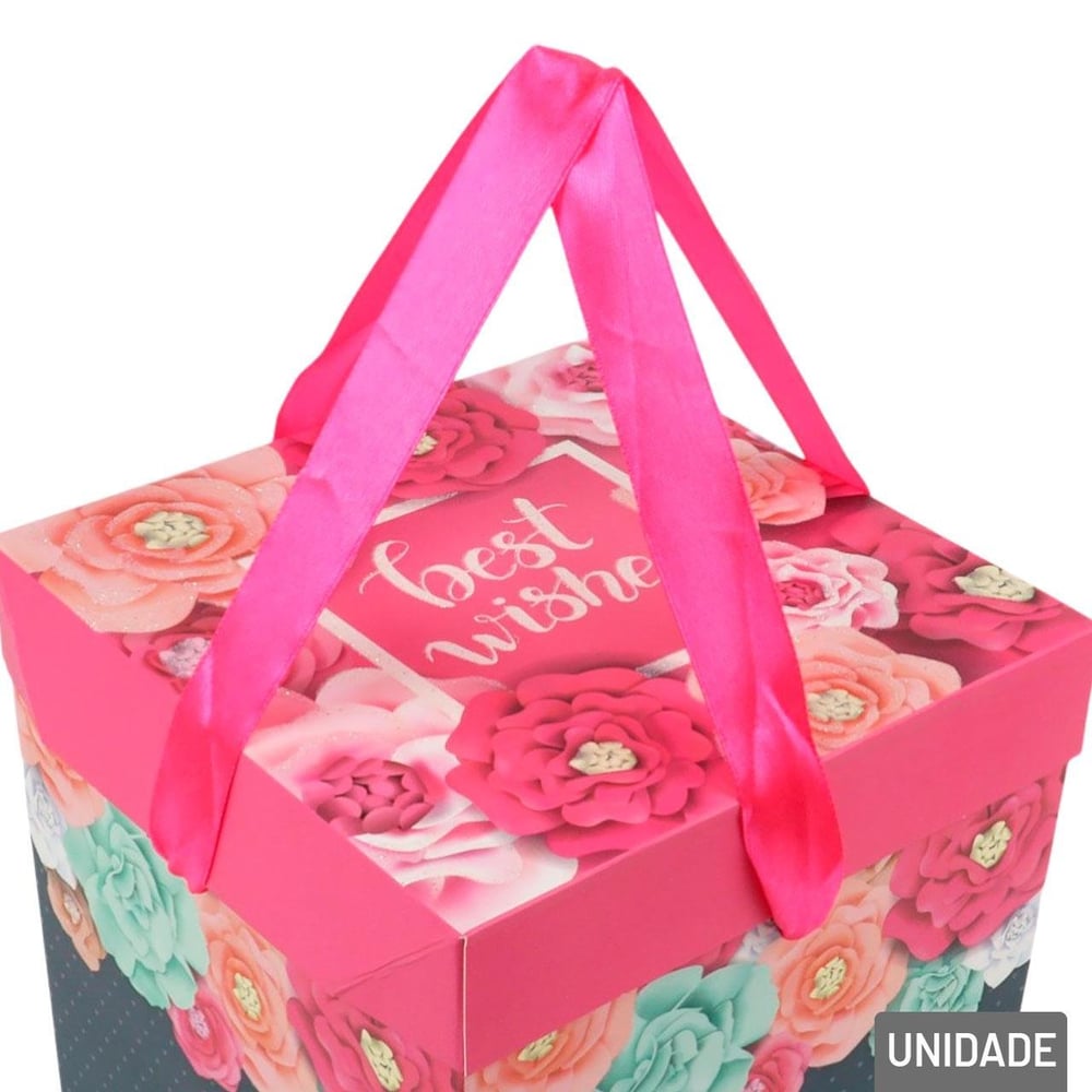 Caixa de Presente de Papel 15cm Rosas com Laço