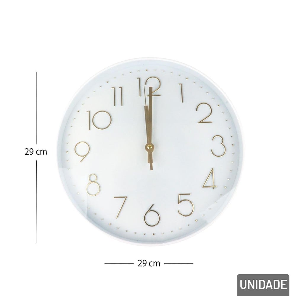 Relógio Analógico de Parede 29cm Redondo Branco