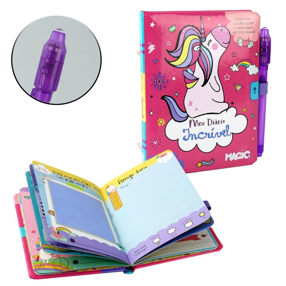 Diário Secreto 48 FL com Caneta Mágica P Unicórnio