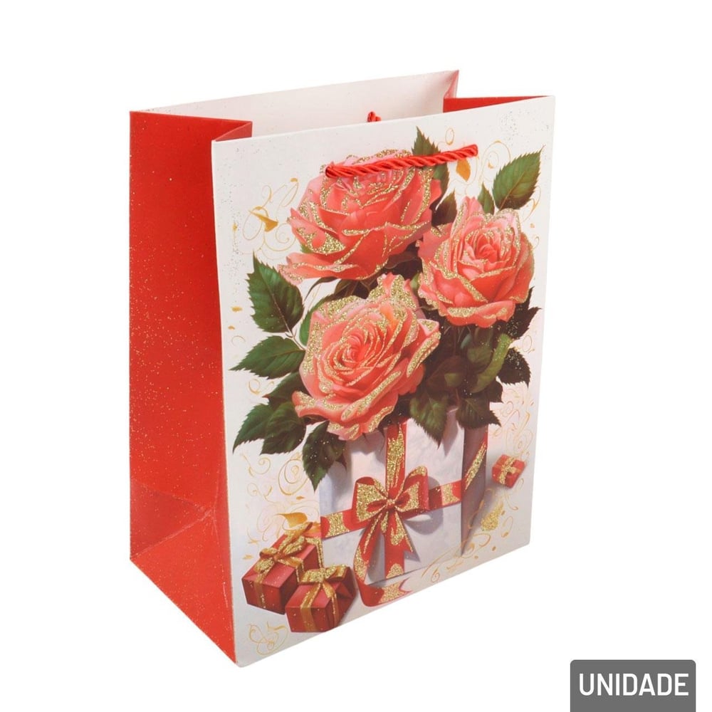 Sacola de Papel 23x18cm Rosas Glitter Sortidas