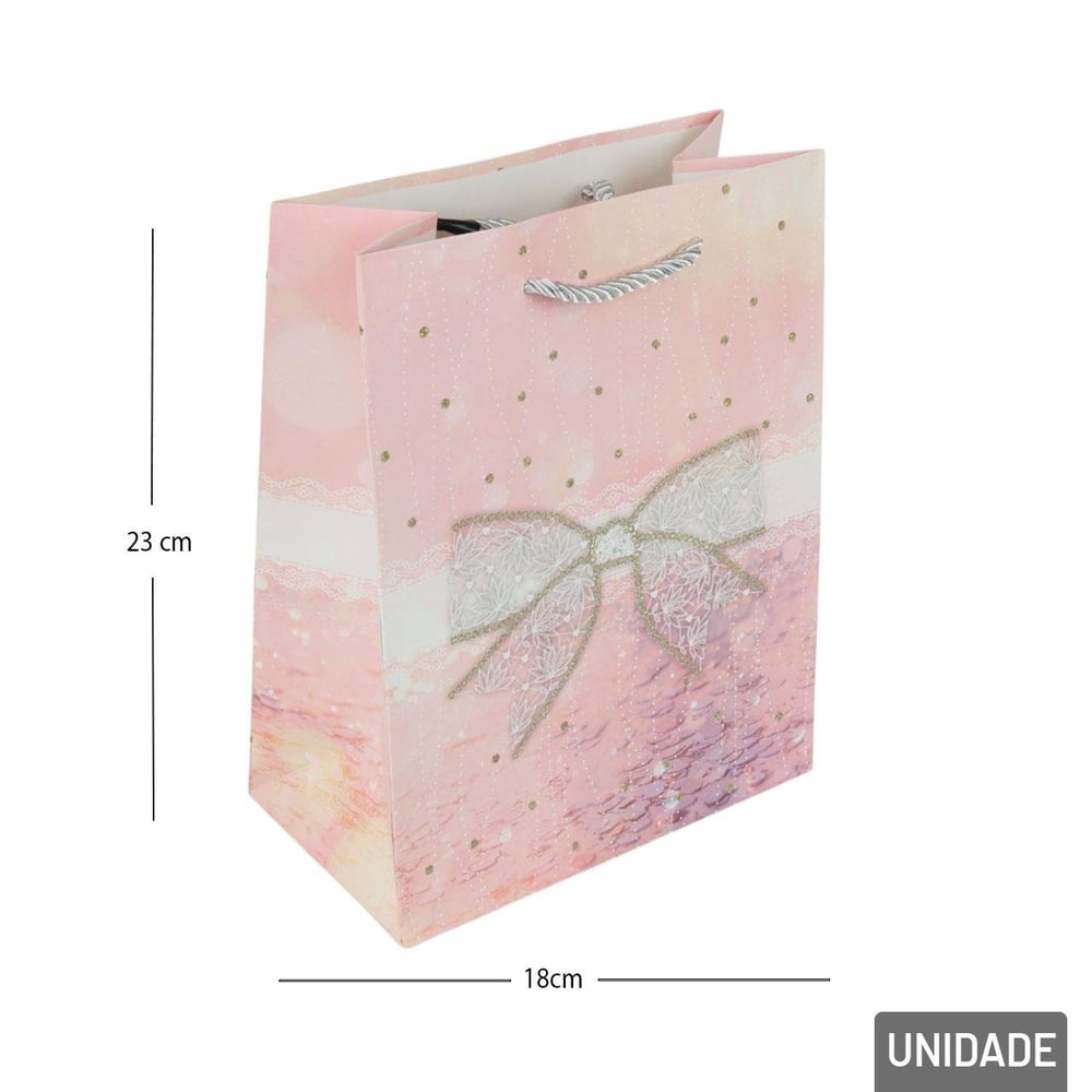 Sacola de Papel 23x18cm Laço com Glitter Color