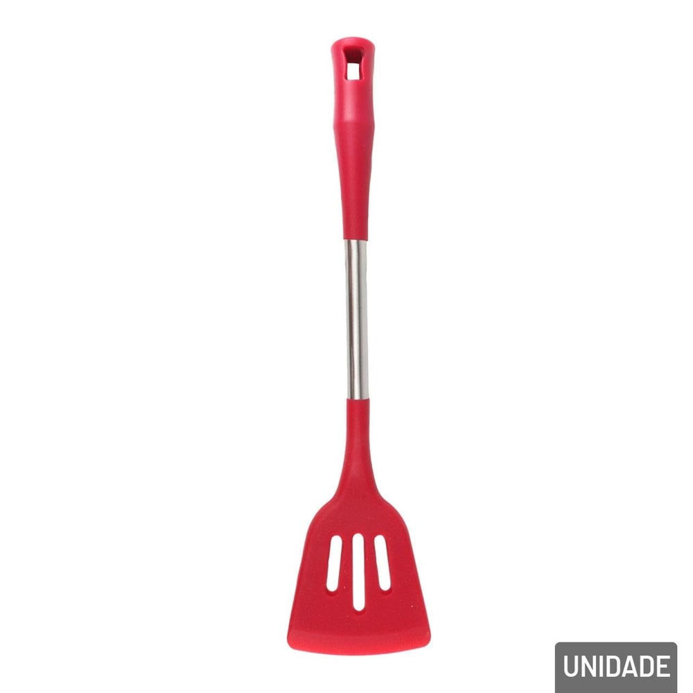 Espátula Vazada de Silicone 34cm Cabo de Metal
