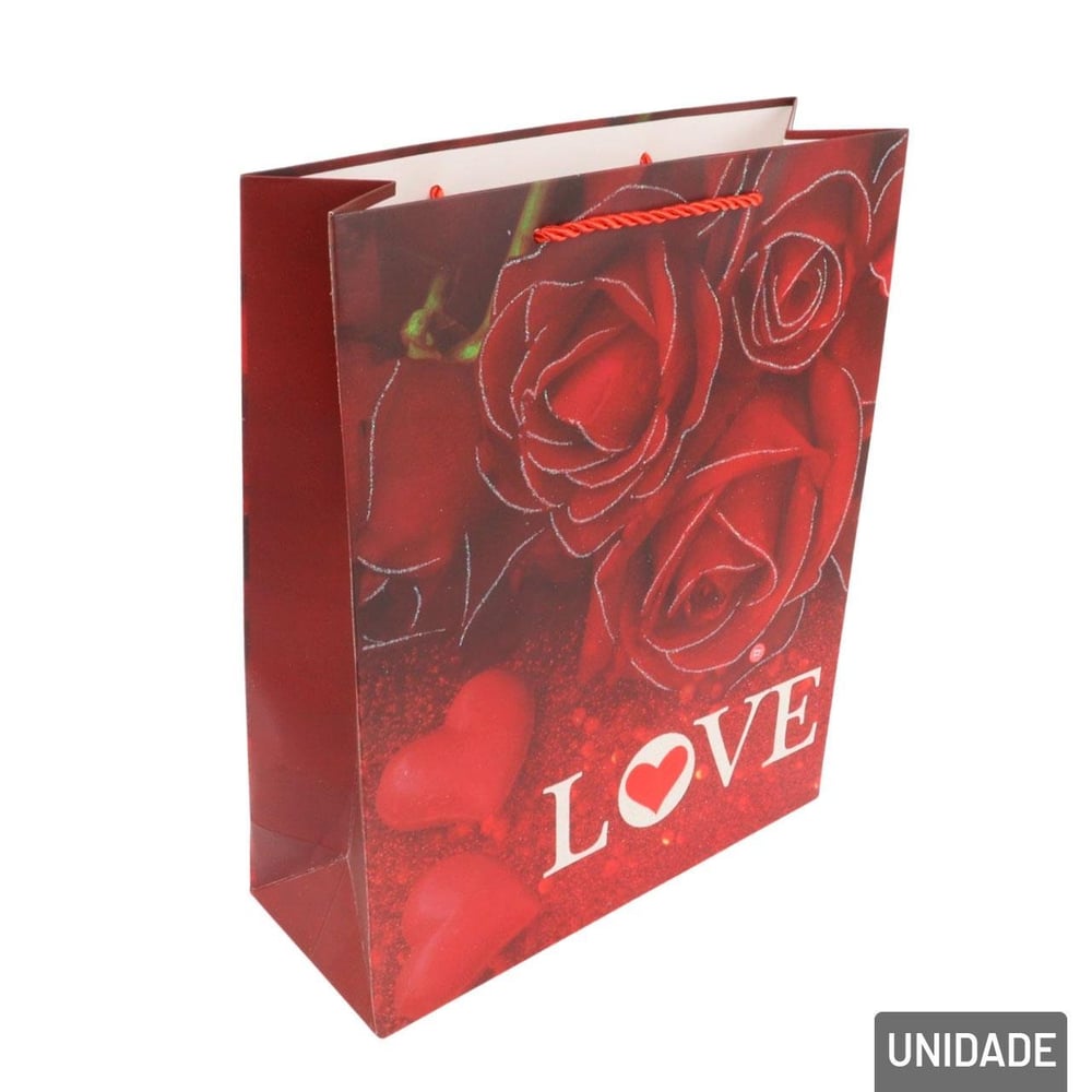 Sacola de Papel 32x26cm com Glitter Love Sortidos