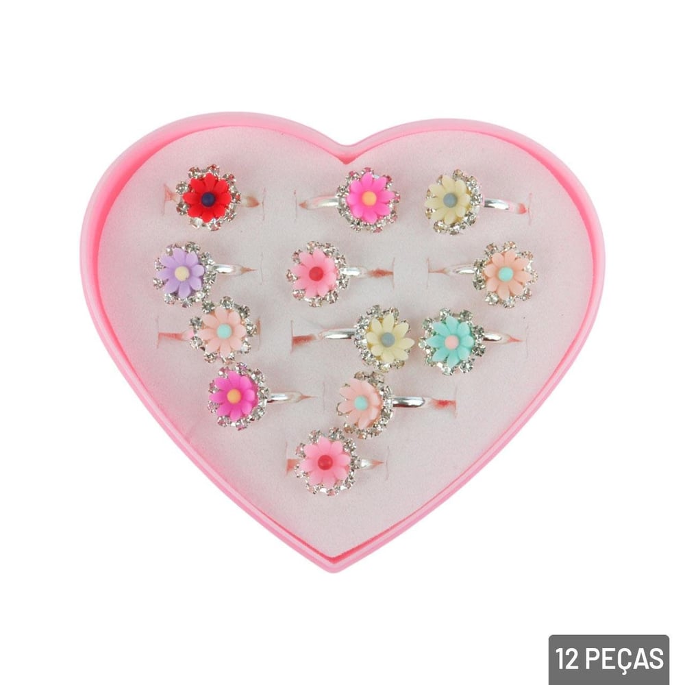 KIT Beleza Infantil 12 Peças Anéis de Flor Color