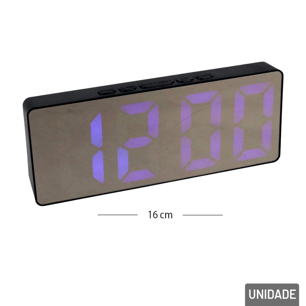 Relógio de Mesa Digital 16cm Visor LED Despertador