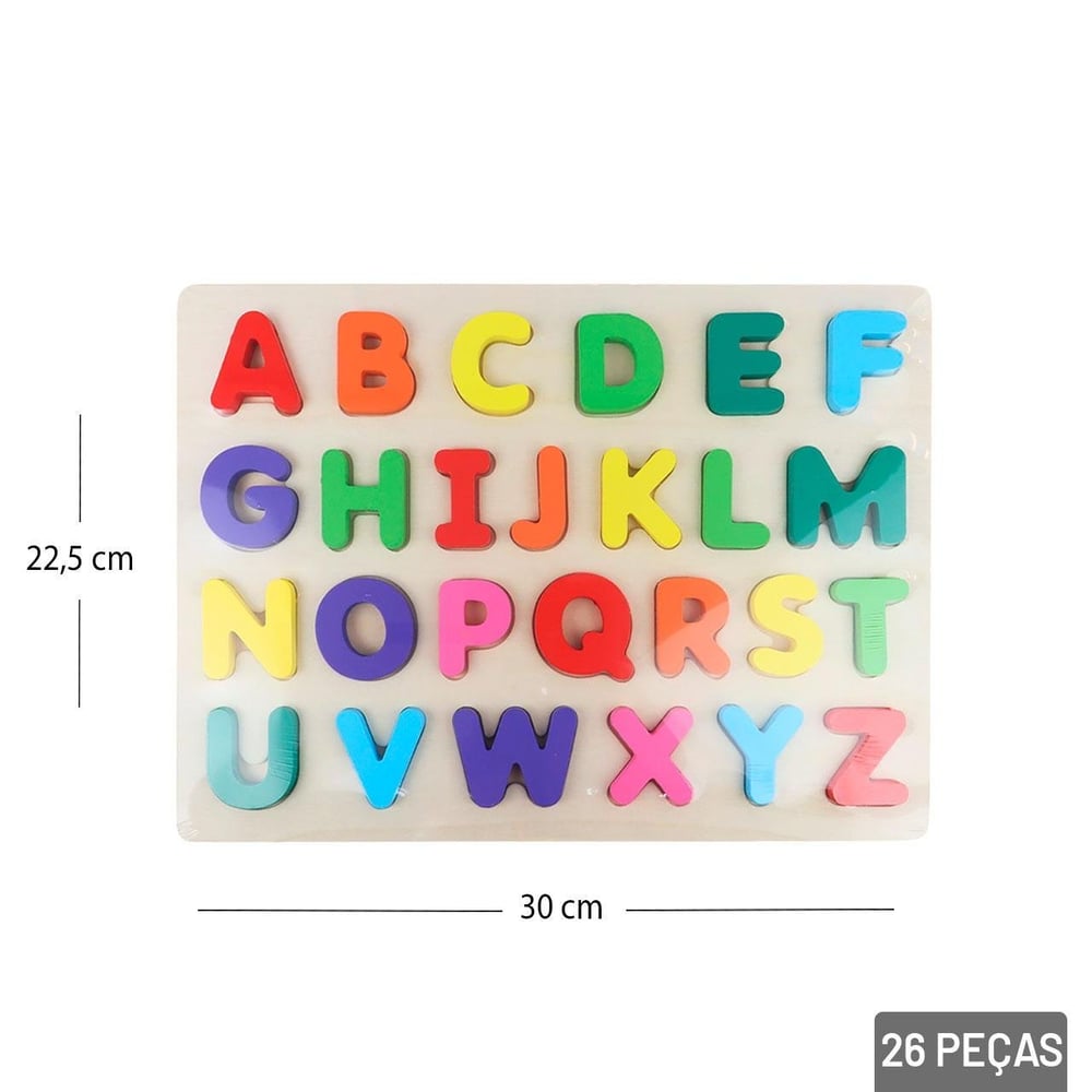 Tabuleiro Educativo 26 Peças Alfabeto de Madeira