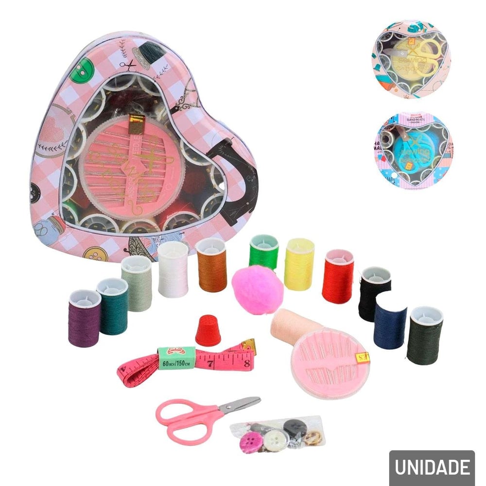 KIT de Costura 42 Peças e Estojo Coração Sortidos