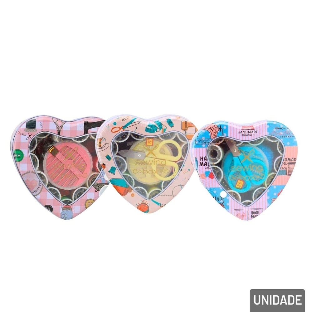 KIT de Costura 42 Peças e Estojo Coração Sortidos