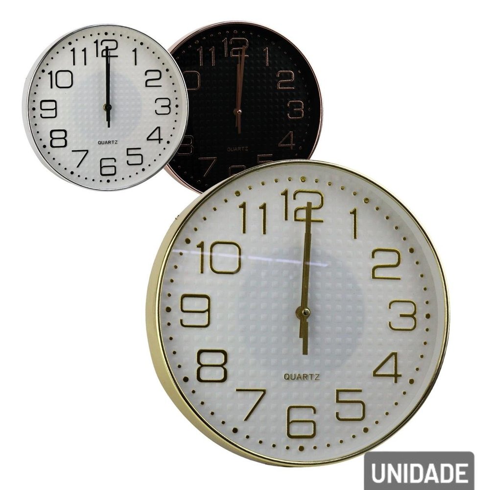Relógio Analógico de Parede 30cm Metálico Color