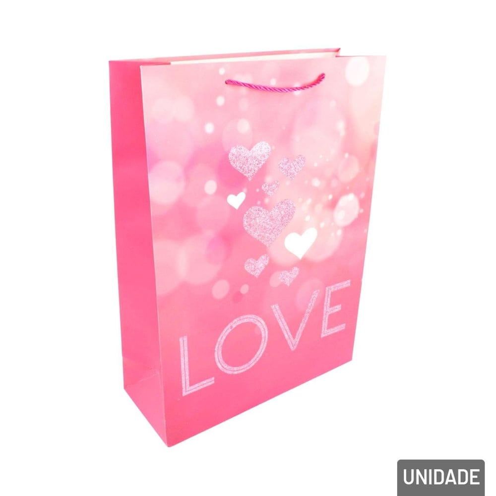 Sacola Papel 41,5x30cm Coração Frase Love Sortido