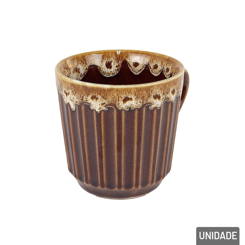 Caneca de Porcelana 150ml Marrom Borda Decorada