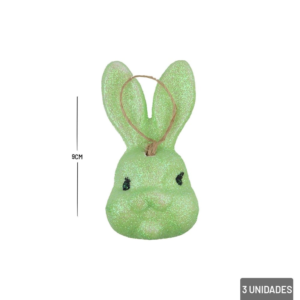 Enfeite de Páscoa Coelho Decorados Glitter 3 Peças