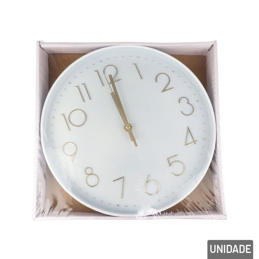 Relógio Analógico de Parede 29cm Redondo Branco