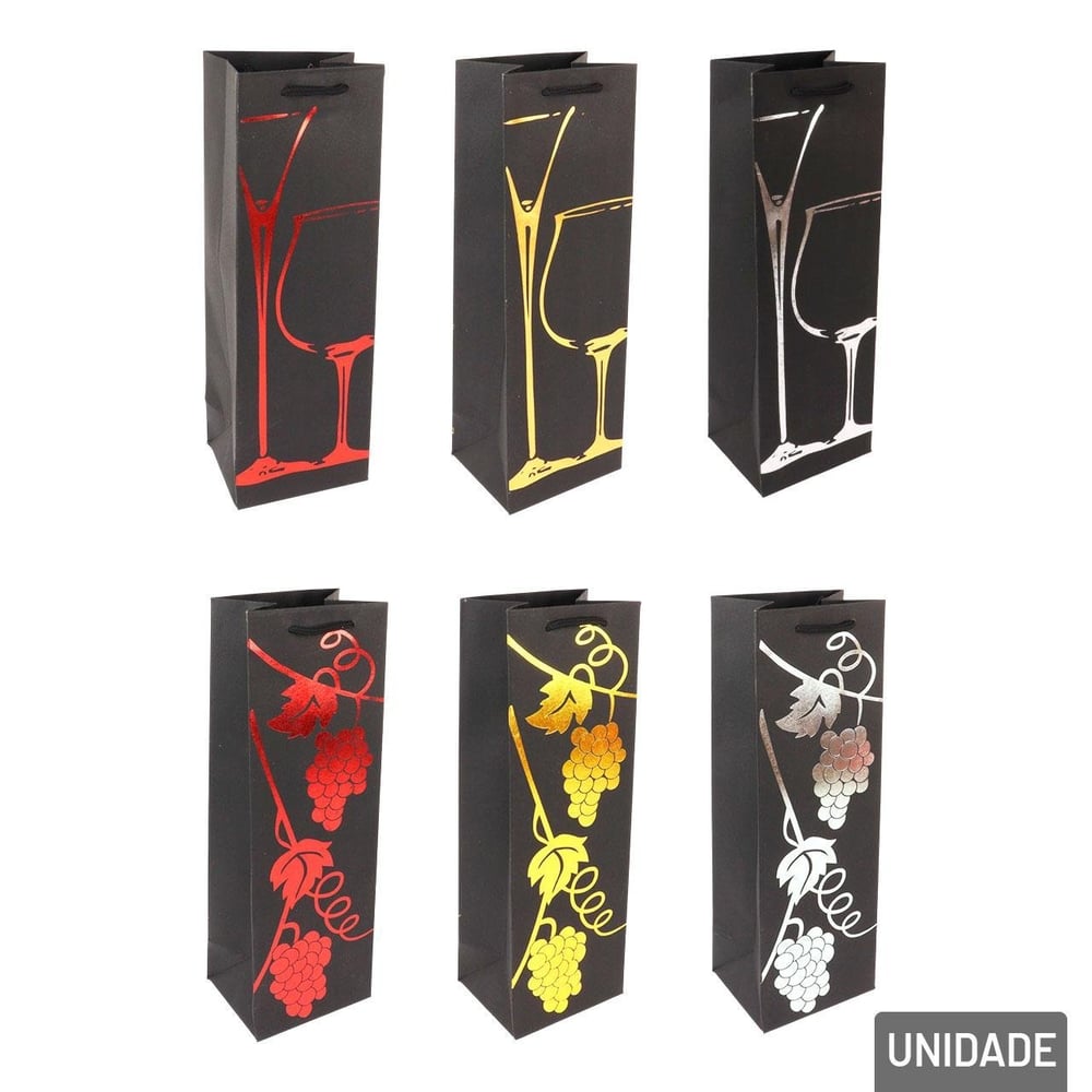 Sacola de Papel 35x12cm de Vinho Sortidas