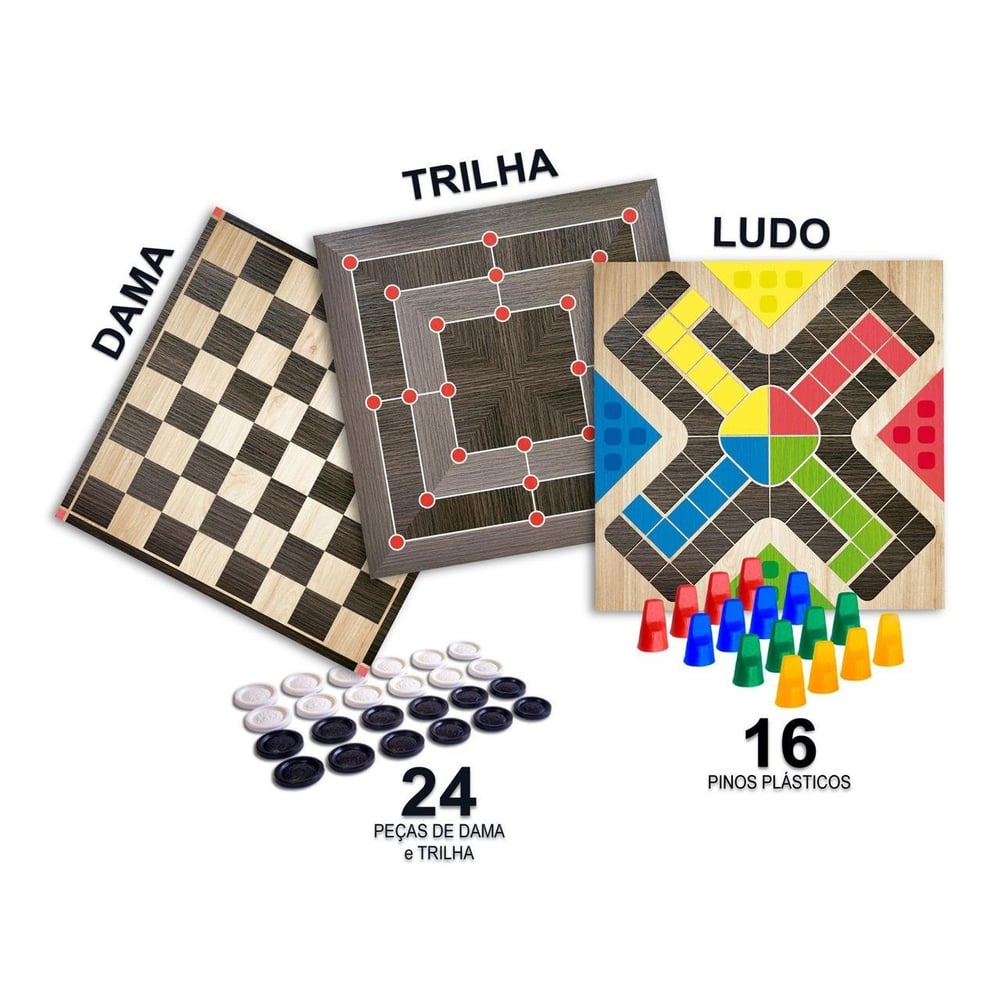 Jogo de Tabuleiro Dama Ludo e Trilha