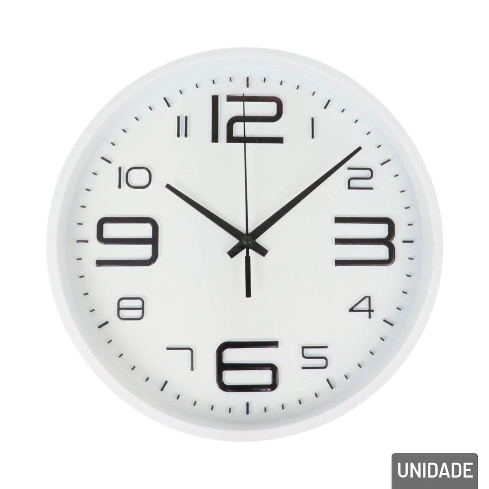 Relógio Analógico de Parede 25cm Redondo Branco
