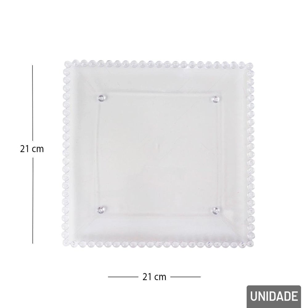 Prato Decorativo Plástico 21cm Quadrado Cristal