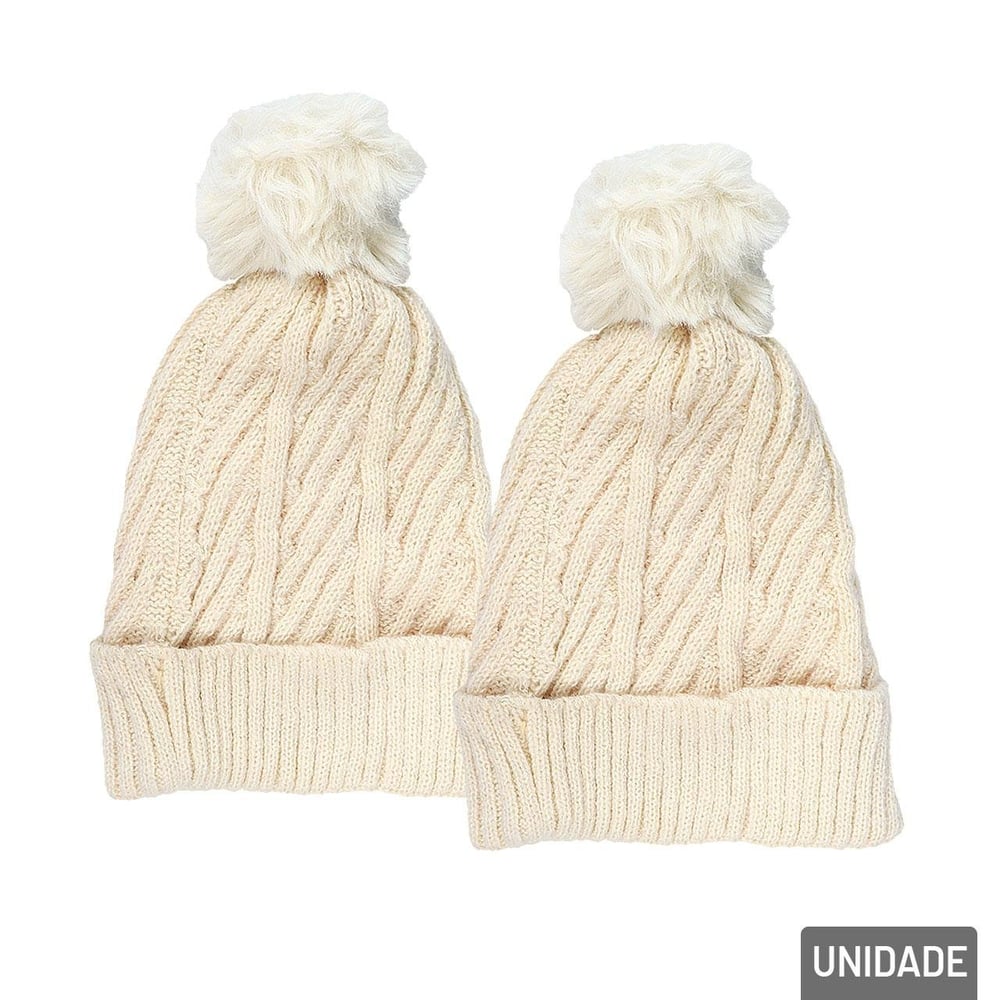 Touca Adulto Poliéster Forro Felpudo Pompom Color