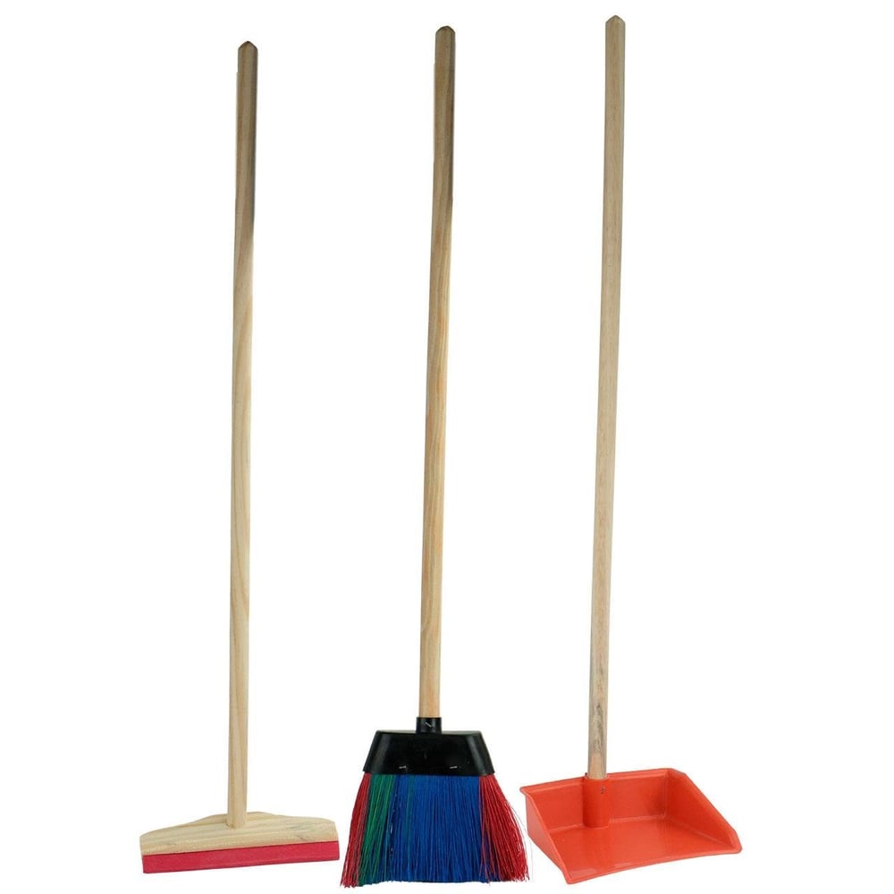 KIT Vassoura Rodo e Pá Infantil de Madeira 63cm