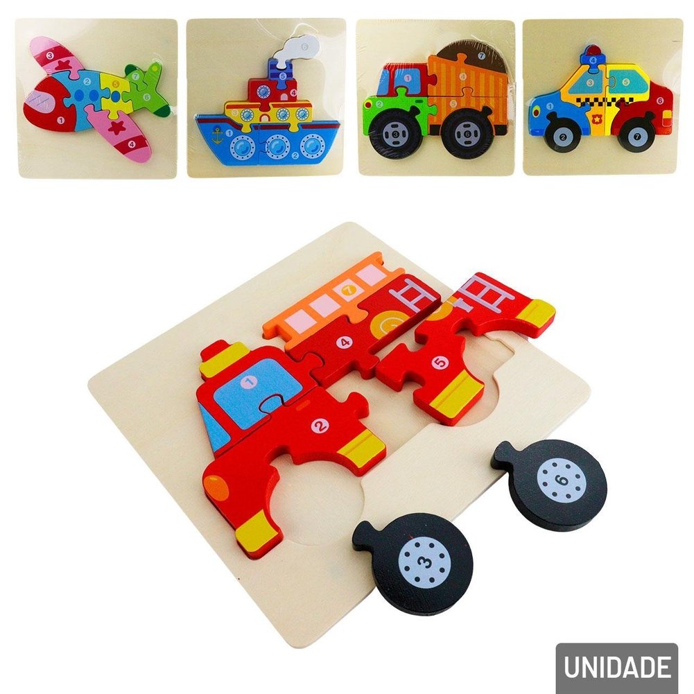 Quebra Cabeça de Madeira Veículos Sortidos
