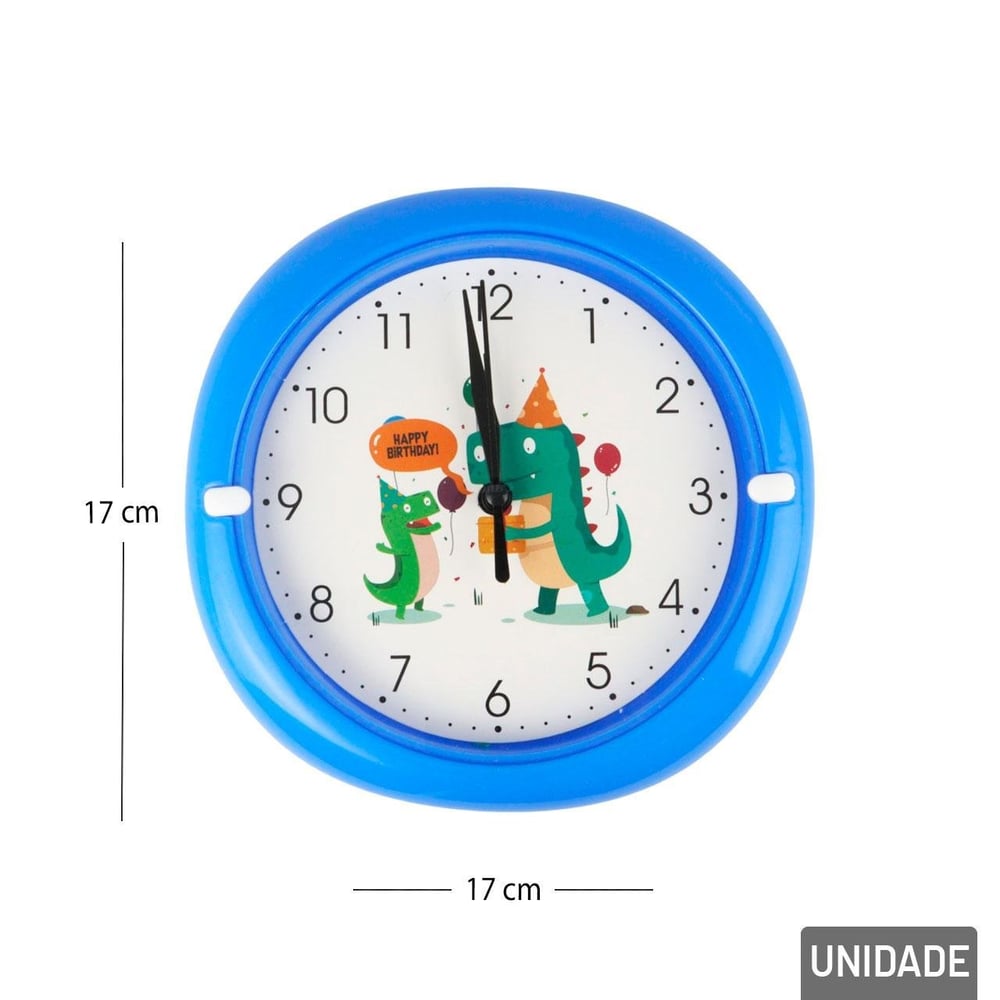 Relógio Analógico de Parede 17cm Redondo Dino