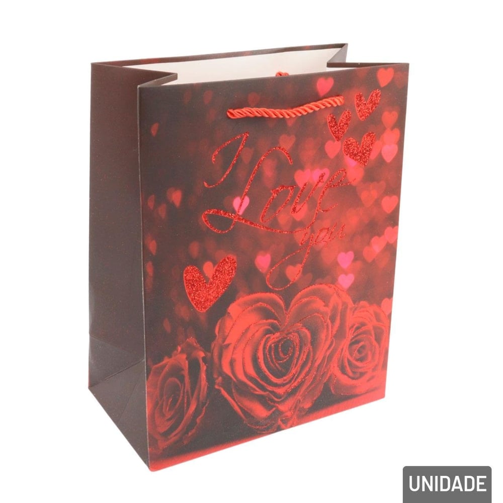 Sacola de Papel 23x18cm com Glitter Love Sortidos