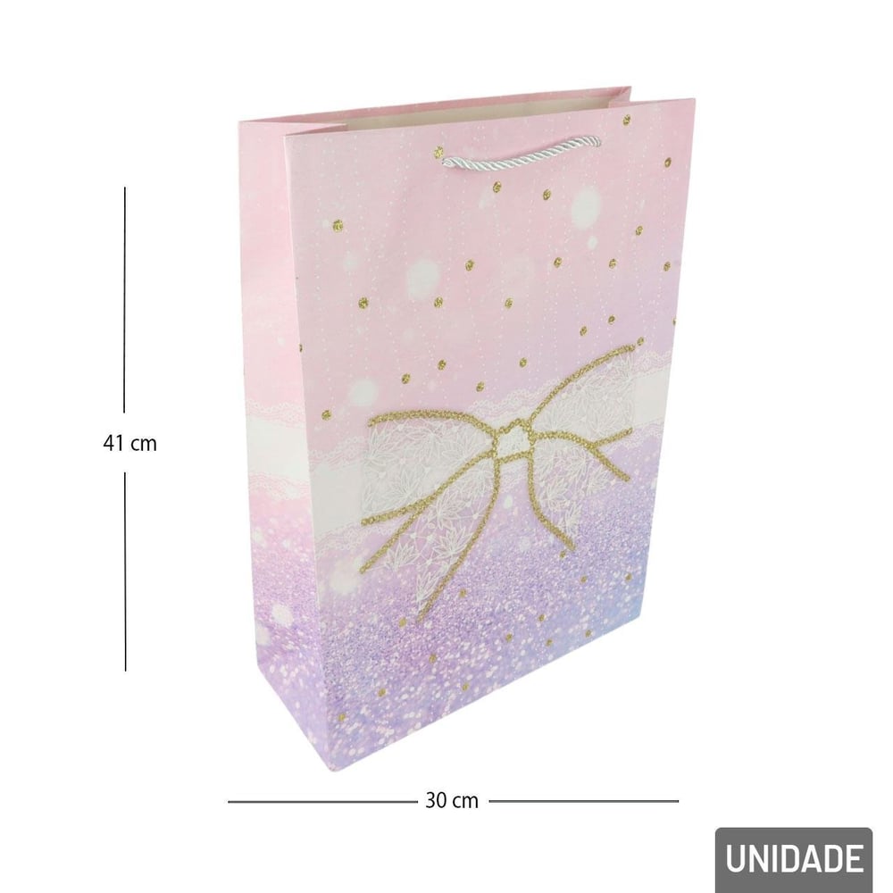 Sacola de Papel 41,5x30cm Laço com Glitter Color